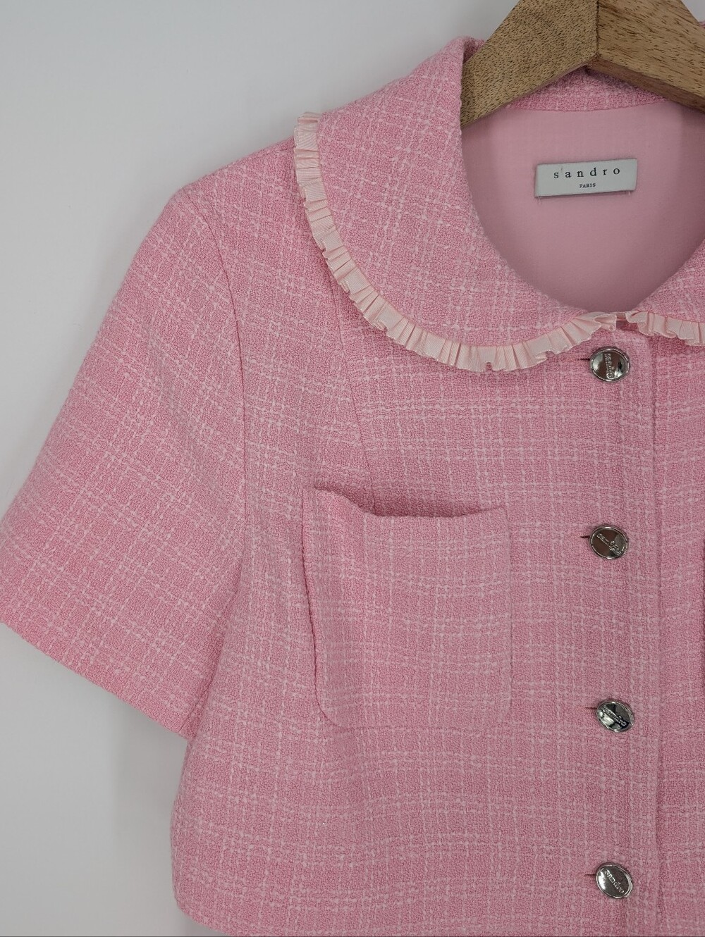 Sandro Rosee Trompe L'oeil Tweed Mini Dress Pink size 40 US 8 - Picture 6 of 13